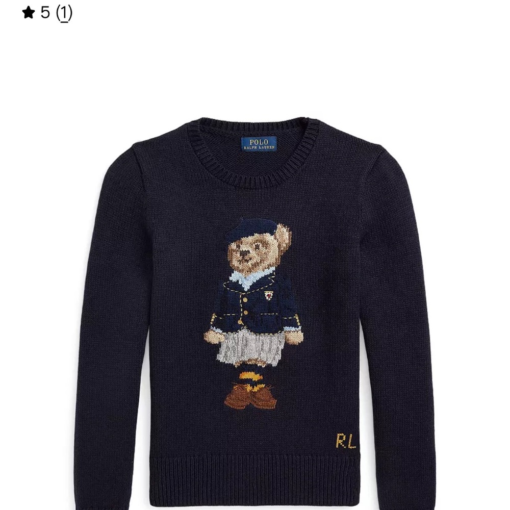 Ralph Lauren Navy Knit Sweater Polo Bear Girls Size 6 Like New